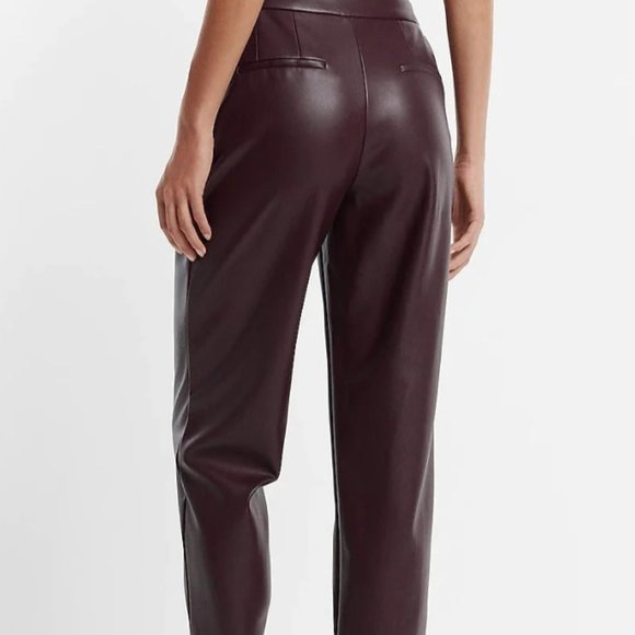 EXPRESS SUPER HIGH WAIST ANKLE FAUX LEATHER PLEATED DARK PURPLE PANTS $108 10 R - Picture 6 of 12